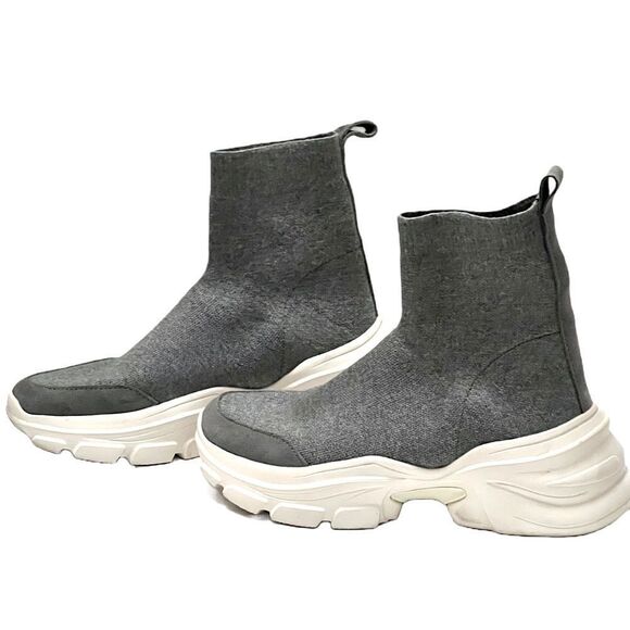 ZARA Sock Knit Sneakers Women’s Sz 8 Gray Stretch Comfy 2.5” Heel Chunky Outsole - Picture 1 of 12